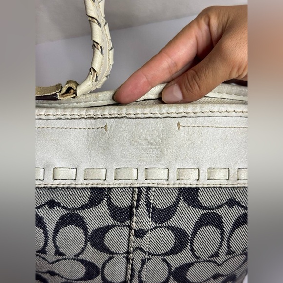 Coach Bleecker Signature Blue Denim Canvas White Leather Trim Shoulder Bag Y2K